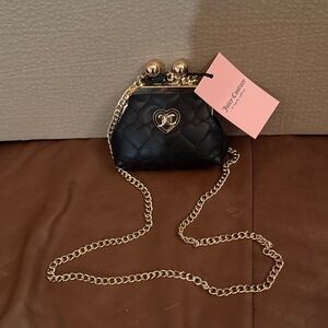 Juicy Couture Quilted Black Kisslock Mini Bag with Gold Chain